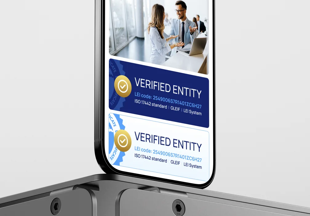 LEI-verificatiebadges weergegeven op een telefoon
