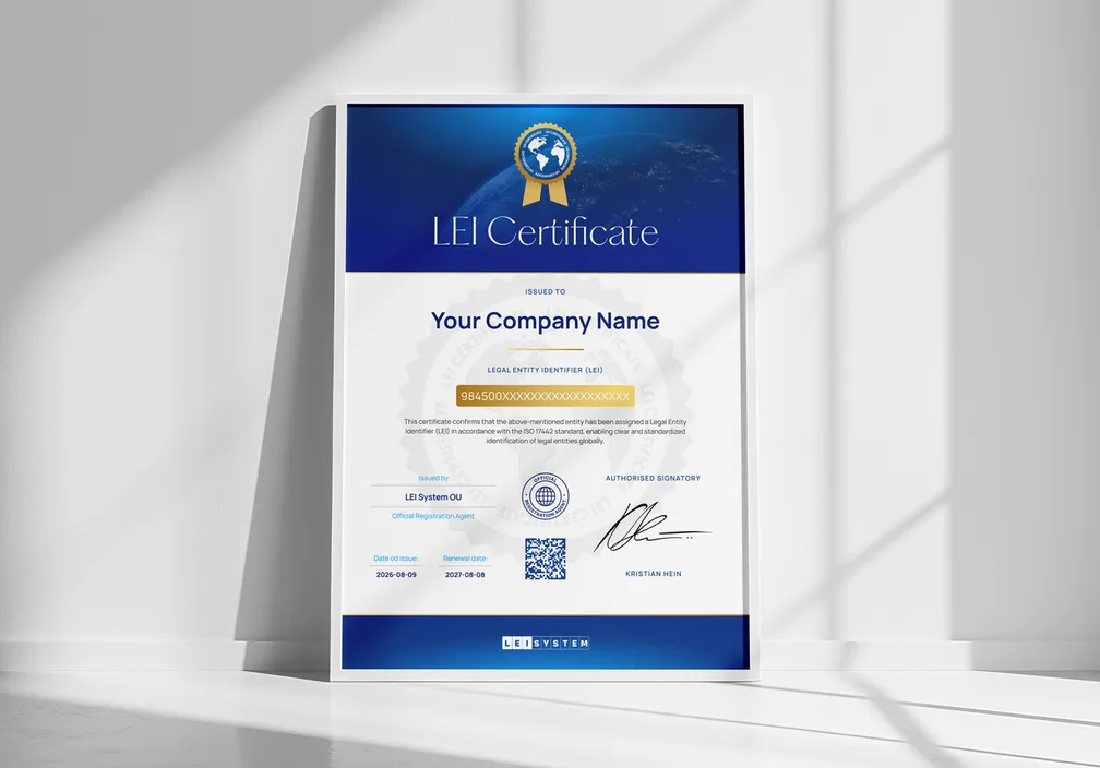 Een gedrukt LEI-certificaat